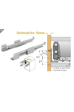 Хеттих/ArciTech* направляющие ACTRO Silent System 500мм, KD16/EB15, 40кг/9240873