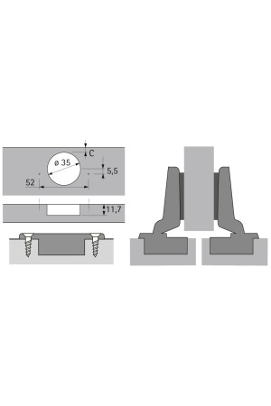 Петля мебельная полунакладная Intermat 9973 110 градусов без пружины 9043362 Hettich