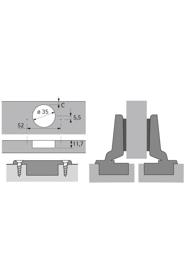 Петля мебельная полунакладная Intermat 9973 110 градусов без пружины 9043362 Hettich