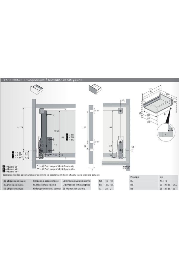 Выдвижной ящик InnoTech Atira с релингом 176*470мм серебристый 9228913 Hettich