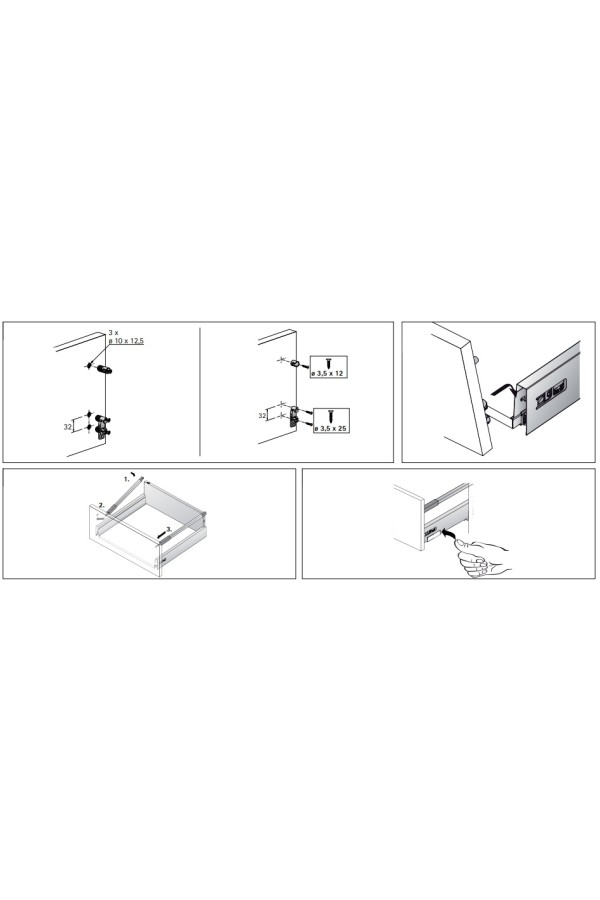 Прямоугольный рейлинг для ящика Innotech Atira 300мм правый белый 9194539 Hettich