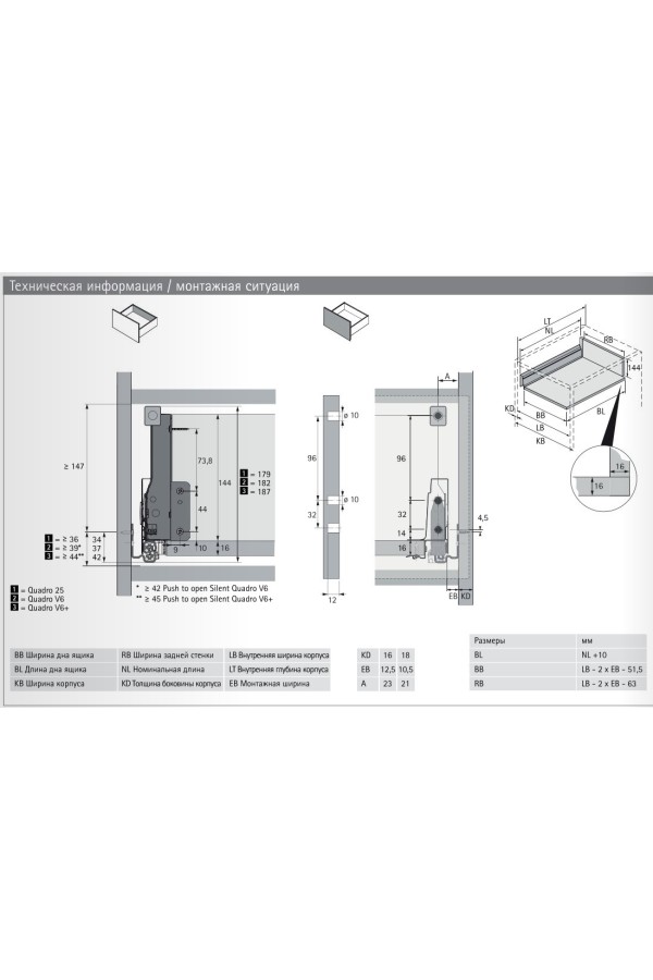 Выдвижной ящик InnoTech Atira с релингом 144*470мм белый 9230054 Hettich