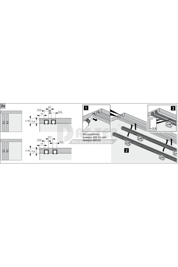 Ходовой профиль SysLine S 2000мм под приклеивание 9145851 Hettich