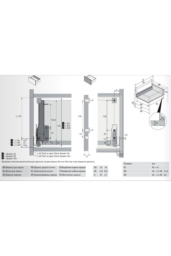 Выдвижной ящик InnoTech Atira с релингом 176*520мм Push-to-Open серебристый 9242944 Hettich