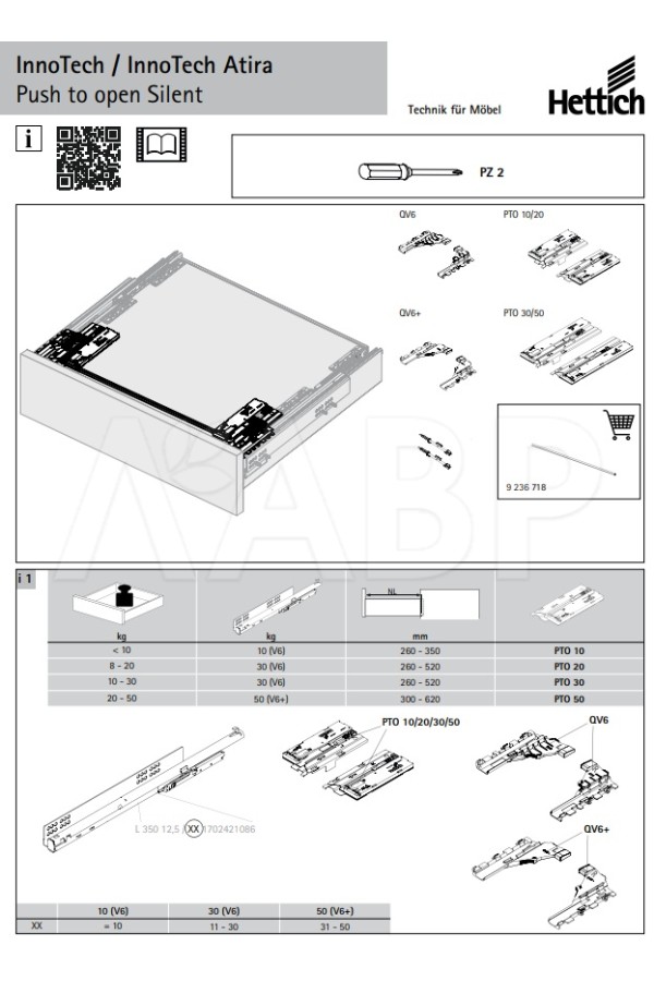 Механизм открывания Push to open Silent на 30кг для Innotech Atira 9240163 Hettich