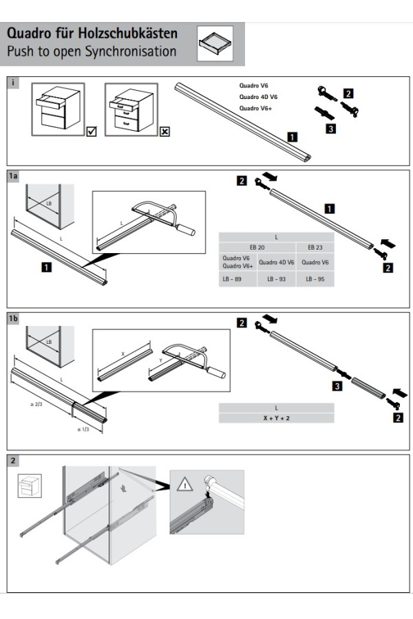 Штанга для синхронизации механизма PUSH to open SILENT, 2м алюминий 9236718 Hettich
