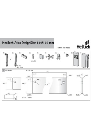 Комплект адаптеров DesignSide 144мм для ящиков InnoTech Atira серый 9196317 Hettich