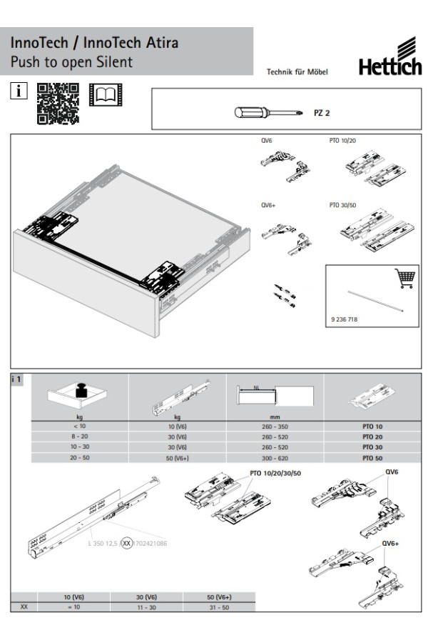 Механизм открывания Push to open Silent на 20кг для Innotech Atira 9240162 Hettich