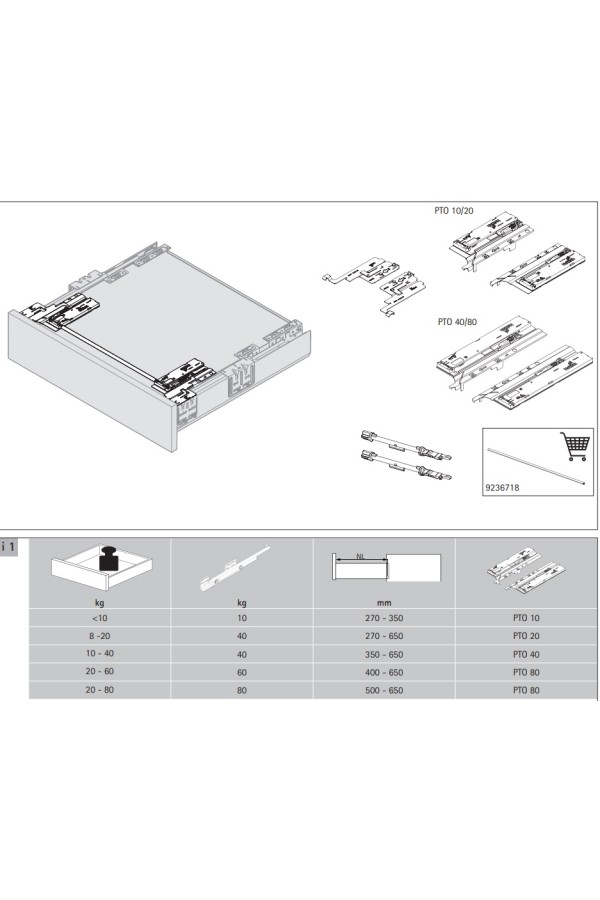Механизм Push-to-Open Silent с нагрузкой до 40кг для ящиков ArciTech 9241050 Hettich
