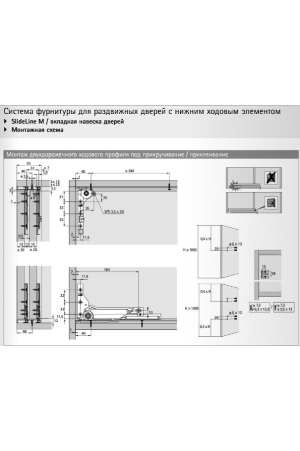 Комплект фурнитуры без демпфирования для системы раздвижных дверей Slide Line M 9156339 Hettich