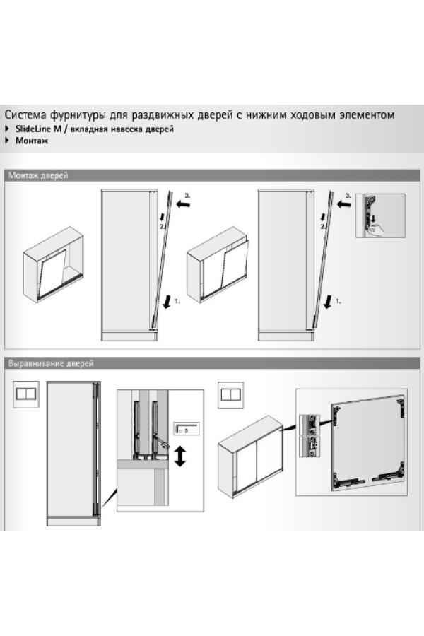 Комплект фурнитуры без демпфирования для системы раздвижных дверей Slide Line M 9156339 Hettich