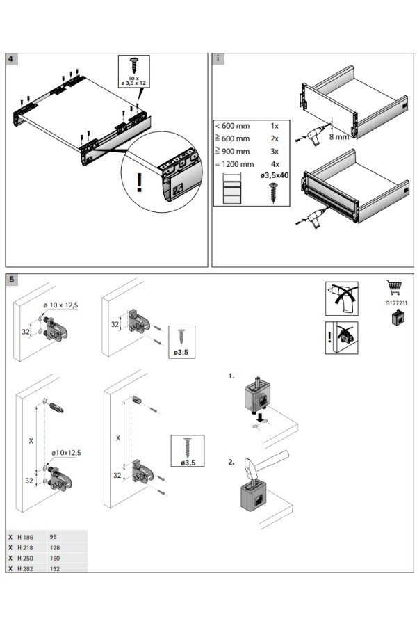 Выдвижной ящик ArciTech 94*500мм, БЕЗ направляющих белый 9149302 Hettich