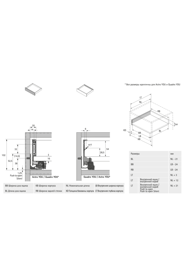 Выдвижной ящик AvanTech You 101*500мм, БЕЗ направляющих белый 9255289 Hettich