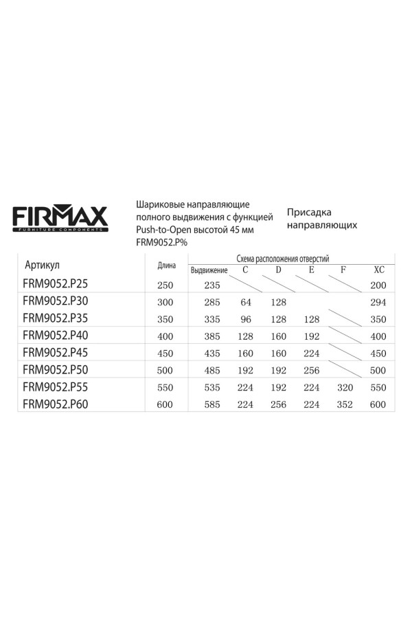 Firmax направляющие шариковые Push-open частичного выдвиж 300мм/45мм/FRM9052.P30