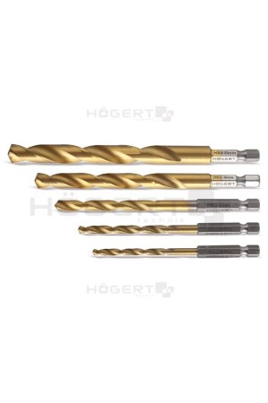 Набор сверл по металлу с шестигранным хвостовиком 1/4", набор 4, 5, 6, 8, 10мм HT6D180 Hoegert