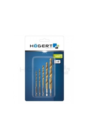 Набор сверл по металлу с шестигранным хвостовиком 1/4", набор 4, 5, 6, 8, 10мм HT6D180 Hoegert