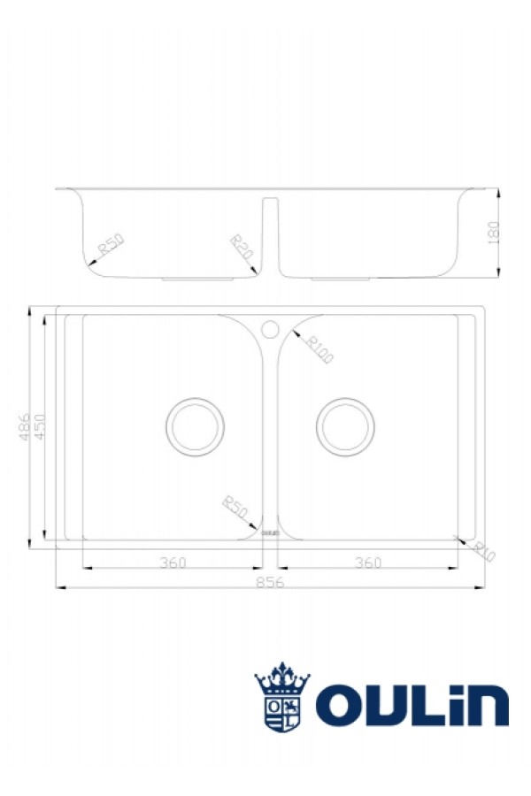 Мойка врезная из нержавеющей стали S-8201 856*486*180*1,2мм Oulin
