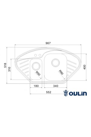 Мойка врезная из нержавеющей стали OL-310 967*518*190*1,0мм Oulin