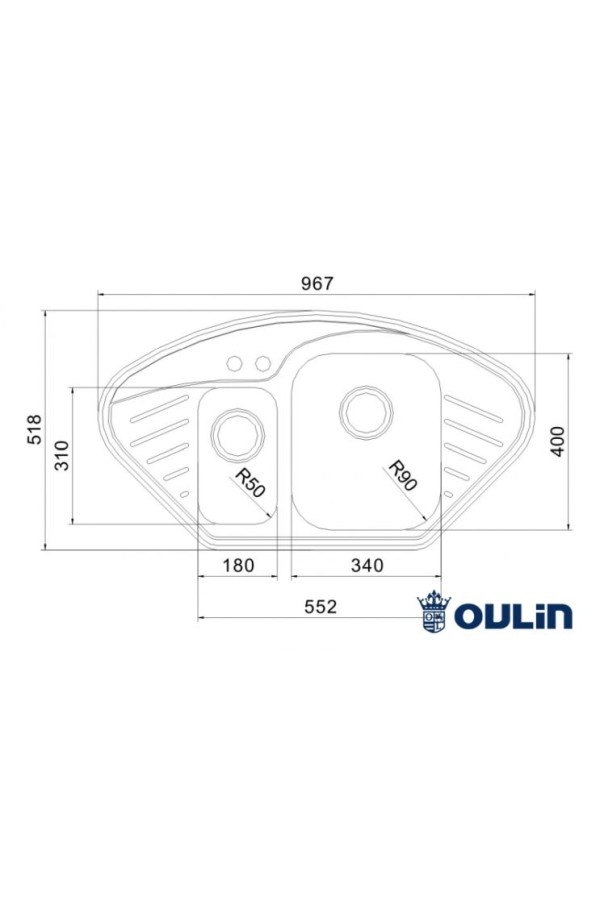 Мойка врезная из нержавеющей стали OL-310 967*518*190*1,0мм Oulin