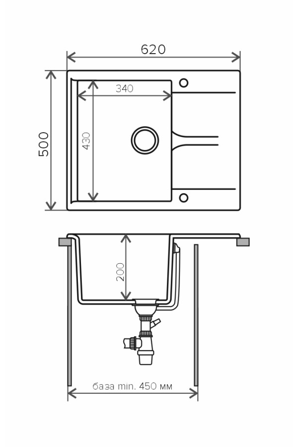 Мойка мраморная Gals 620 №36 белый хлопок 620*500*200мм