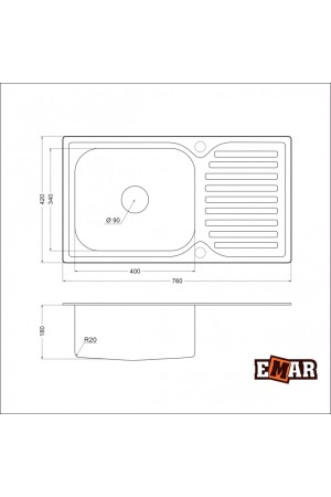 мойка EMAR 302A нерж.сталь врезная 760*420*180*0,8