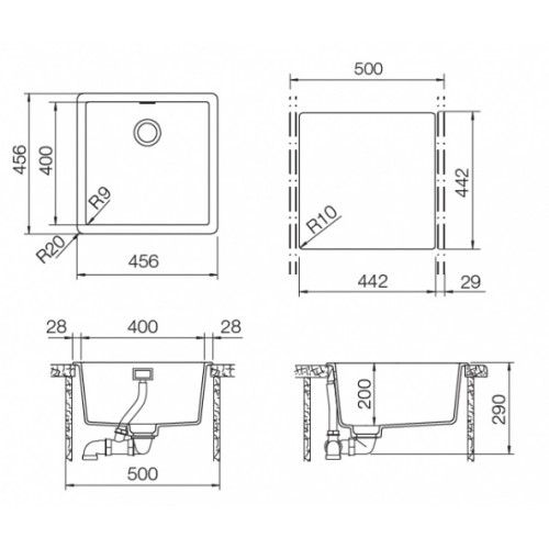 SCHOCK мойка кварцевая Brooklyn 50 Cristalite 456х456 оникс