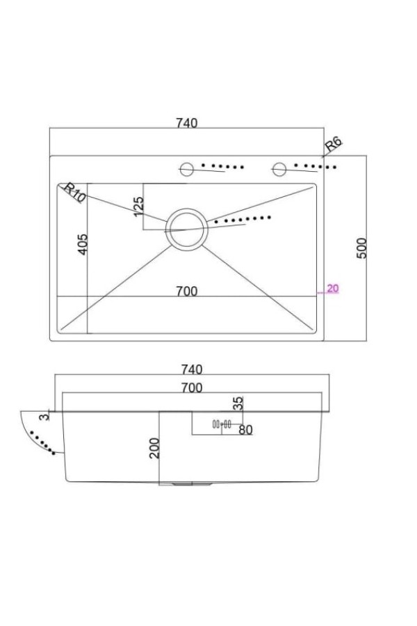 Мойка из нержавеющей стали PVD ЕМВ-125А 740мм*500мм*200мм*1мм  золото универсальный монтаж EMAR
