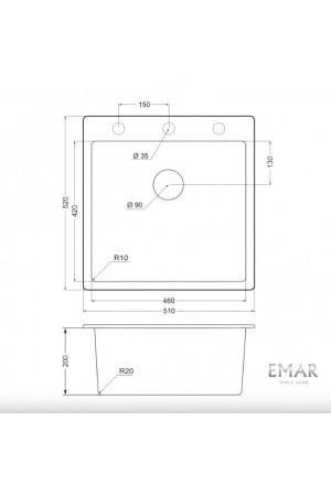 мойка кварцевая EMAR EMQ-1510.Q сардоникс 510*520*200мм
