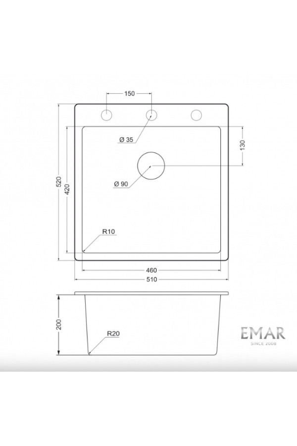 мойка кварцевая EMAR EMQ-1510.Q сардоникс 510*520*200мм