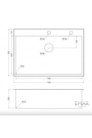 мойка EMAR PVD ЕМВ-125A PVD Nano Satine универс. монтаж 740*500*200*1