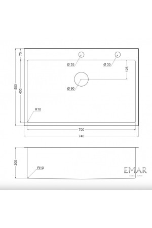 мойка EMAR PVD ЕМВ-125A PVD Nano Coppery универс. монтаж 740*500*200*1