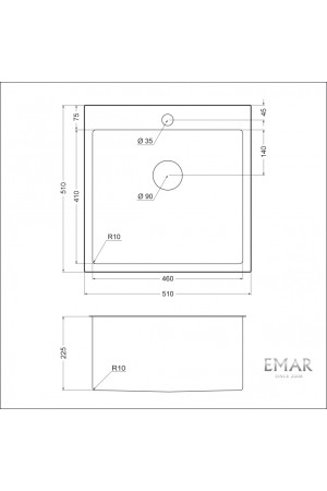 мойка EMB-116 PVD Nano Dark универс. монтаж 510*510*225*1,2