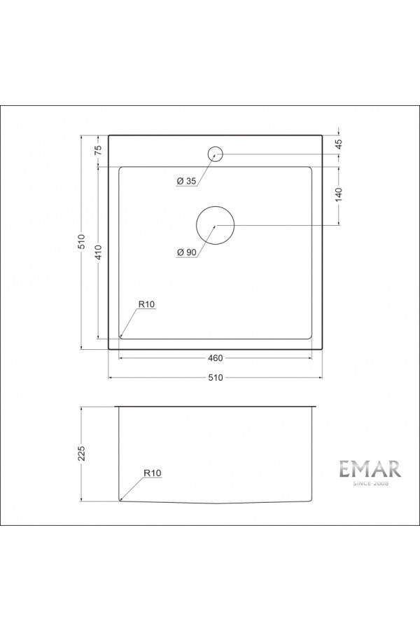 мойка EMB-116 PVD Nano Dark универс. монтаж 510*510*225*1,2