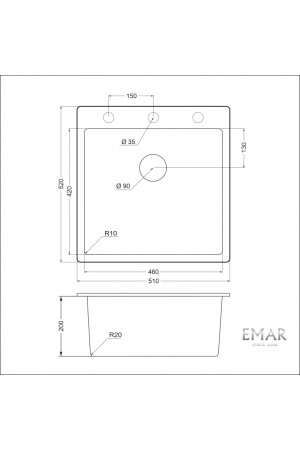 мойка кварцевая EMAR EMQ-1510.Q агат 510*520*200мм