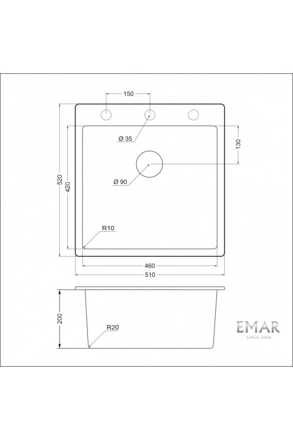 мойка кварцевая EMAR EMQ-1510.Q агат 510*520*200мм