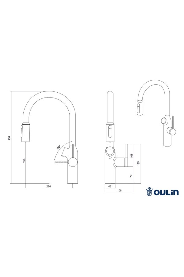 Смеситель высокий излив OL-8018 блэк Oulin