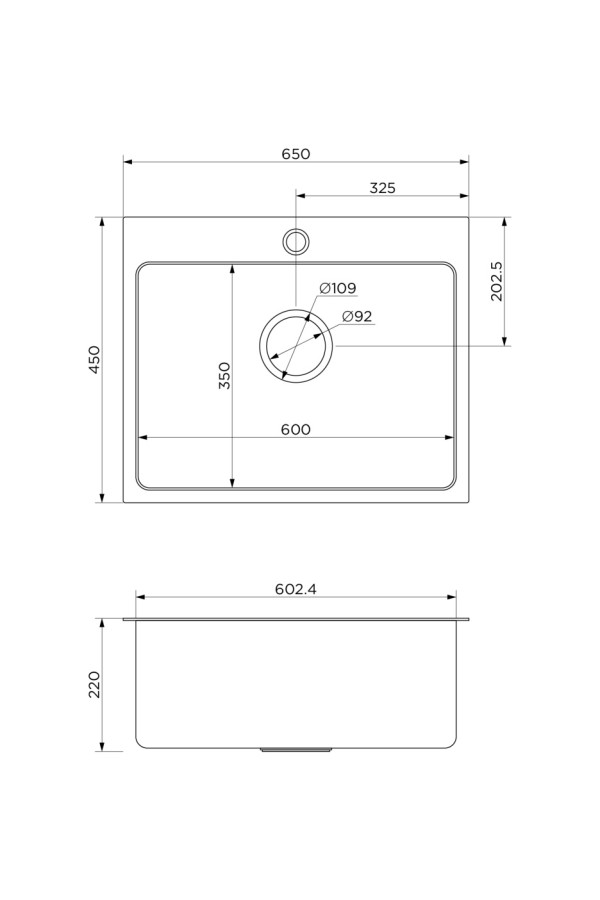 мойка накладная 650*450*220*0,8 черный