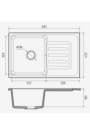 мойка мраморная SMART 680L, бежевый, 681*433*160 мм
