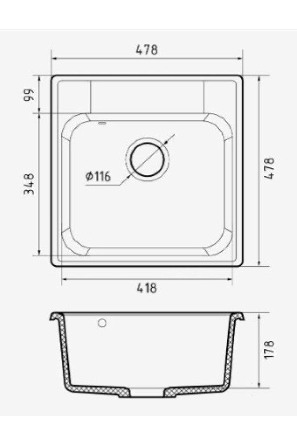 мойка кварцевая QUARZ 48 серый 478*478*178мм