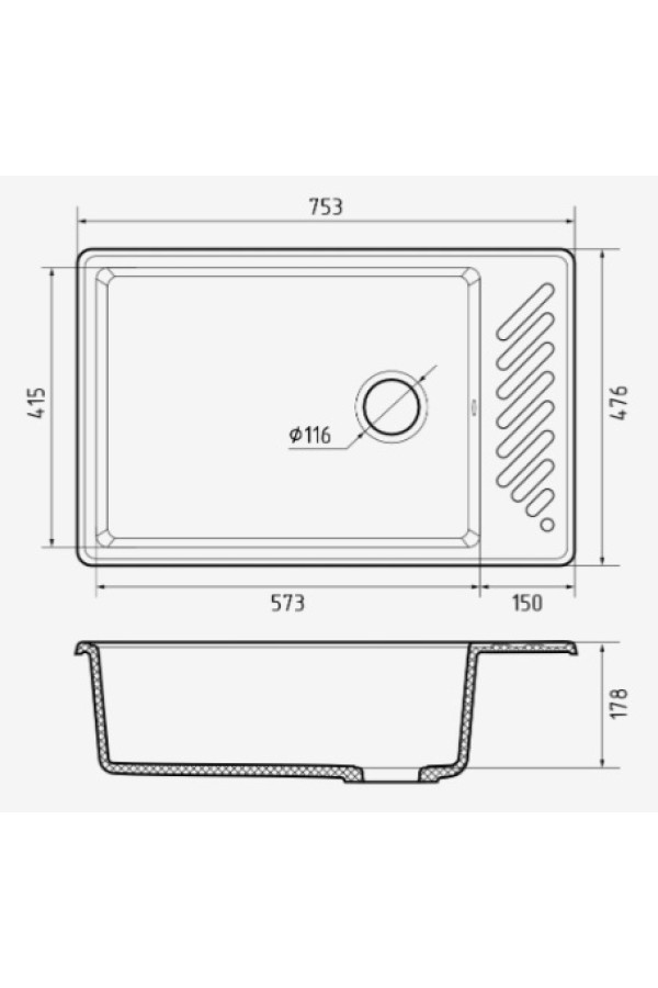 мойка кварцевая QUARZ 51 черный 753*476*178мм