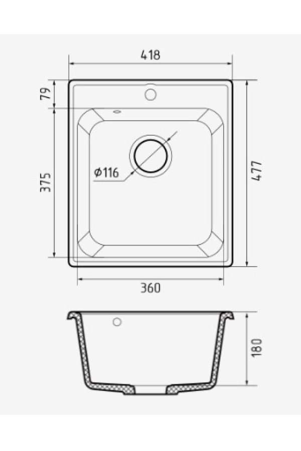 мойка кварцевая QUARZ 17 песочный 418*477*180мм (без сифона)