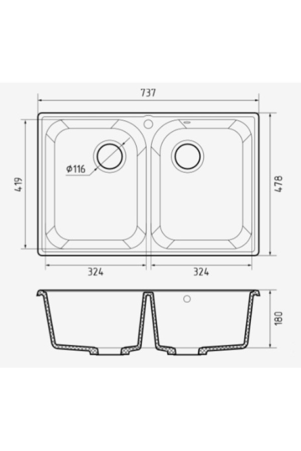 мойка кварцевая QUARZ 15 песочный 737*478*180мм(без сифона)