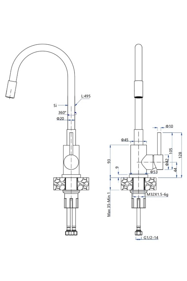 смеситель GranFest Urban QUARZ 5433 нержавеющая сталь