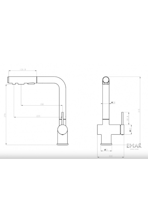 Смеситель высокий излив 7020 сатин EMAR
