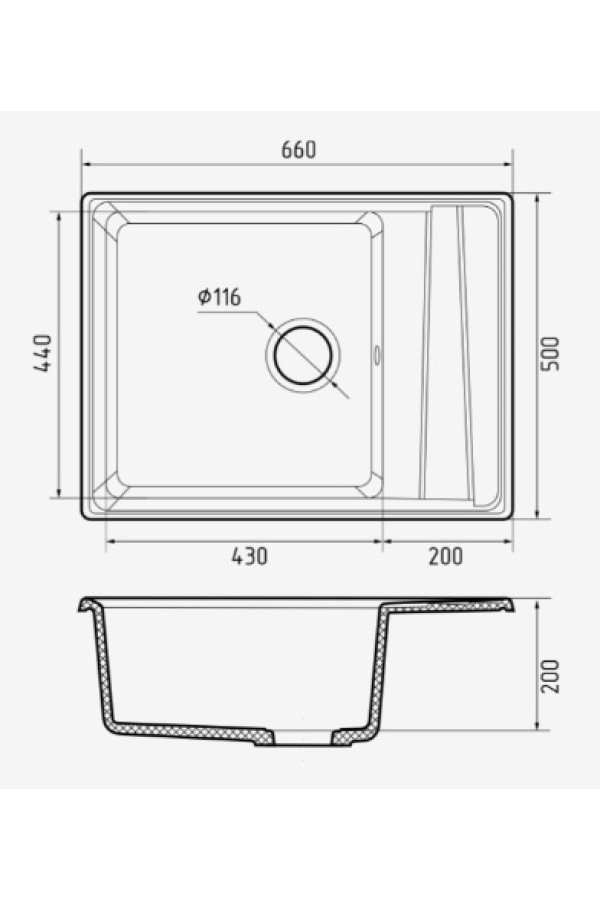 мойка мраморная GranFest Level 660L иней 660*500*250 мм
