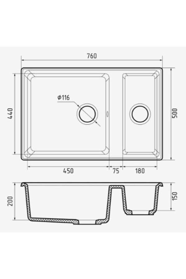 мойка мраморная GranFest Level 760K иней 760*500*200 мм