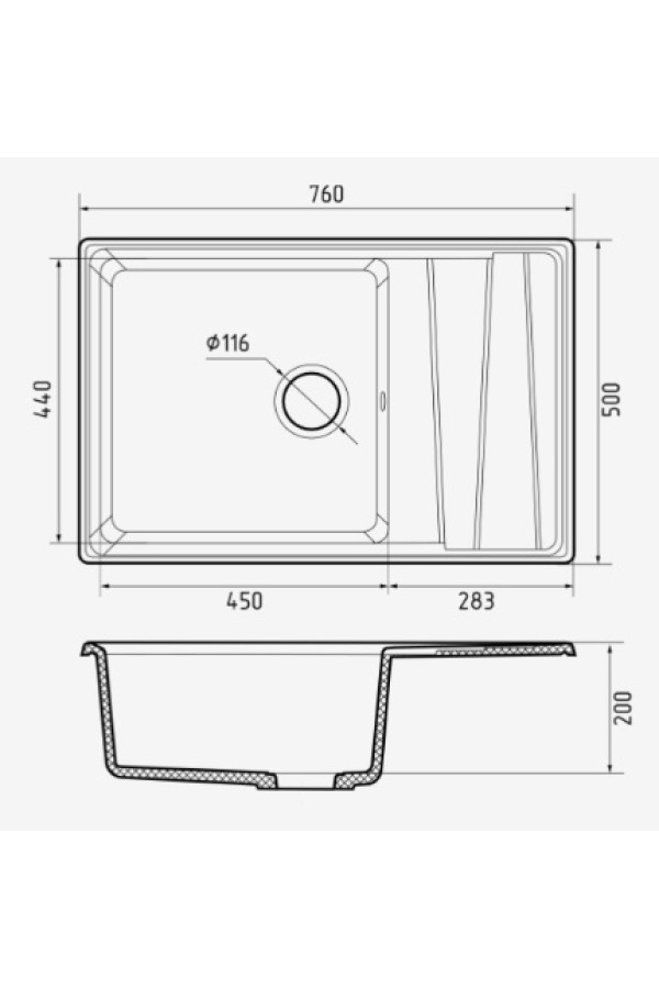 мойка мраморная GranFest Level 760L серый 760*500*200 мм