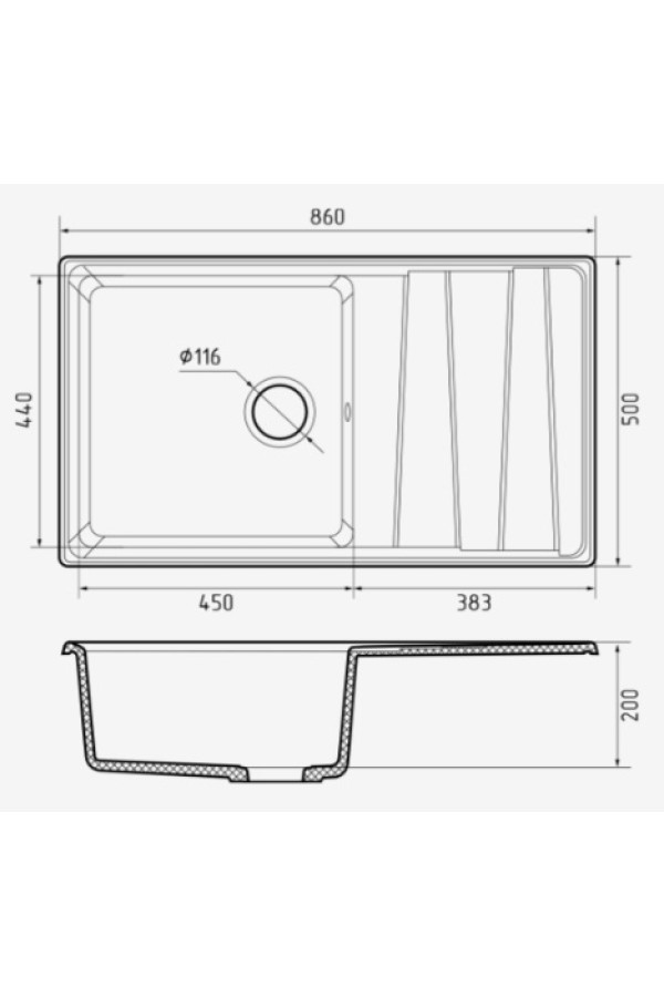мойка мраморная GranFest Level 860L кашемир 860*500*200 мм