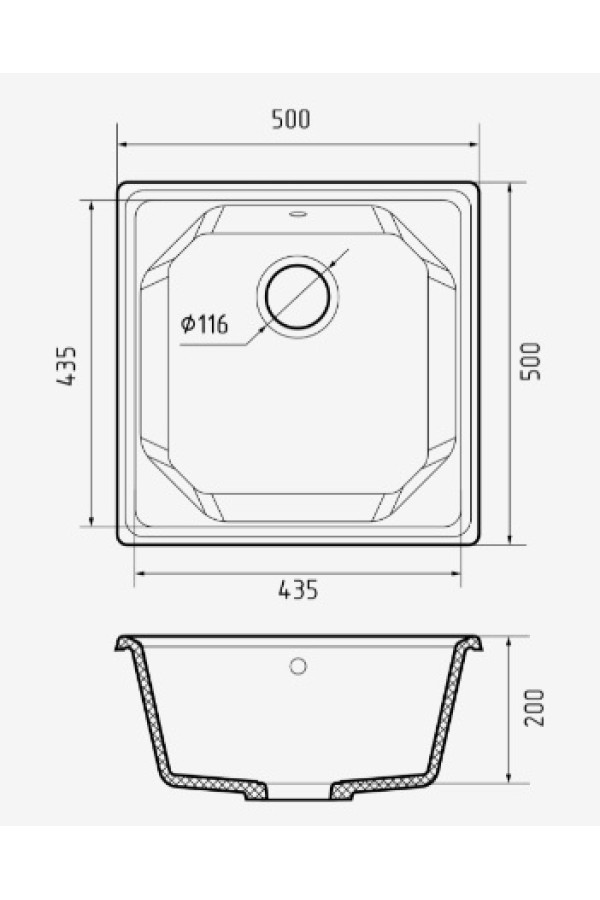 мойка мраморная GranFest Unique 500 серый 500*500*200 мм