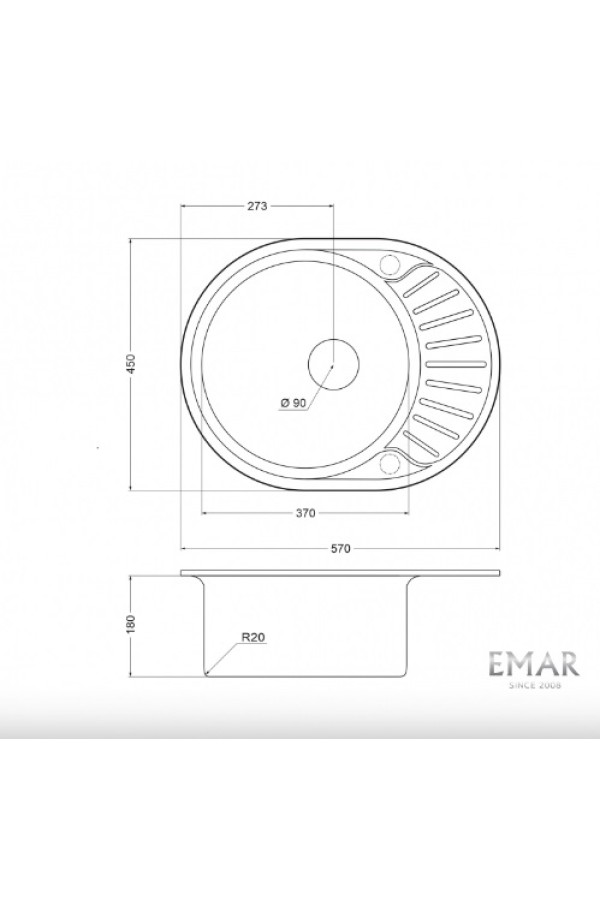 мойка EMAR 5745 нерж.сталь врезная 570*450*180*0,8
